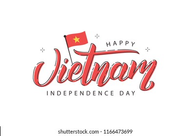 Vector realistic isolated typography logo for Vietnam Independence Day with thin line art design for decoration and covering on the white background.