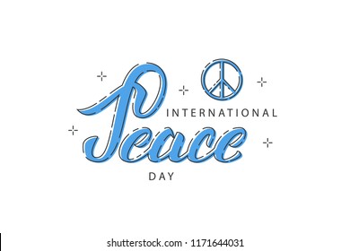 Vector realistic isolated typography logo for International Peace Day with thin line art design for decoration and covering on the white background.