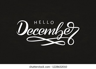 Vector realistic isolated typography logo Hello December for decoration and covering on the wall background. Concept of Happy New Year and Merry Christmas.