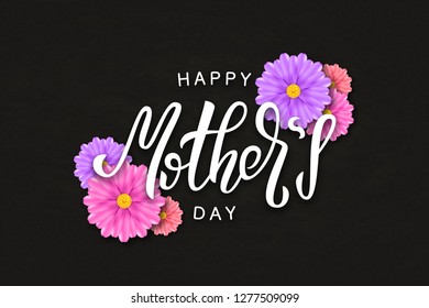 Vector realistic isolated typography logo for Happy Mothers Day for template decoration and covering on the black background.
