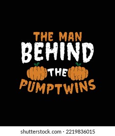 Vector realistic isolated typography logo for Halloween and pumpkins for decoration and covering on the dark background. Concept of Happy Halloween, The Man behind the pumptwins
