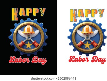 Vector realistic isolated typography logo for Labor Day .dark background. Concept of Happy Labour Day.