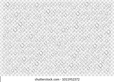 Vector realistic isolated water droplets for decoration and covering on the transparent background.