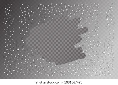 Vector realistic isolated water on glass effect for decoration and covering. Set of water droplets on the transparent background.