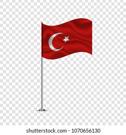Vector realistic isolated waving Turkish flag for decoration and covering on the transparent background.