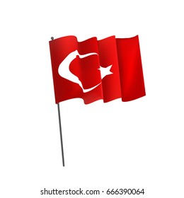 Vector realistic isolated waving Turkish flag on the white background.