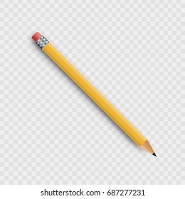 Vector realistic isolated wooden yellow pencil on the transparent background for decoration and covering.