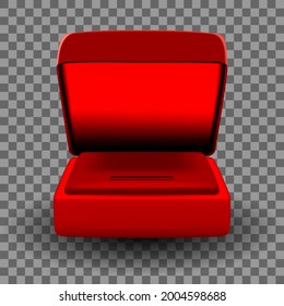Vector. Realistic jewelry case made of red velvet on a checkered background. Design element for advertising and typographic products (brochures, banners, postcards, covers, flyers, packaging).