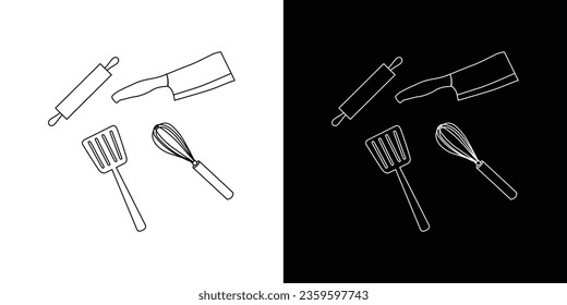 Utensilios vectoriales de cocina realistas en blanco y negro