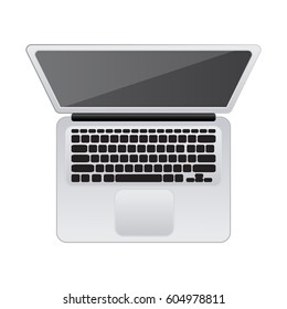 Vector realistic laptop icon top view. Blank screen and keys. Isolated icon