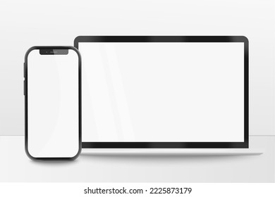 Vector realistic layout of a modern laptop and smartphone. A place for your text. The concept of electronics and technology.