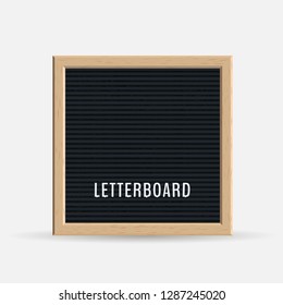 Vector realistic letter board isolated on white background. Wooden letterboard for text messages. Vector illustration for your graphic design.