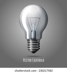 Vector realistic light bulb isolated on grey background.