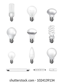 Vector realistic light bulbs of various types.