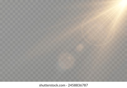 Vektorgrafik realistisches Licht auf isoliertem durchsichtigem Hintergrund. Licht mit Blendlicht. Morgendämmerung, Sonnenuntergang, Sonnenschirm. Lichtblitz, Lichteffekt.