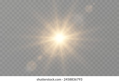 Vector de luz realista sobre fondo transparente aislado. Luz con el resplandor png. Amanecer, atardecer, sol pong. Destello de luz, efecto de luz.