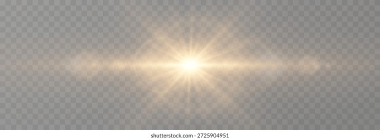 PNG de luz realista vetorial. Sol com raios e brilho PNG. Luz solar ou amanhecer em fundo transparente. Luz dourada.