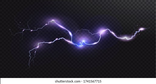 Vector Realistic Lightning. Thunderstorm And Lightning. Magic Electricity Lighting Effects. Realistic Design Element.