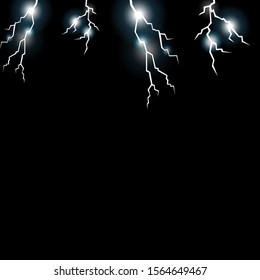 Vector realistic lightnings thunderbolt on transparent background.