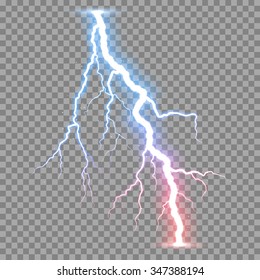 Vector realistic lightnings thunderbolt on transparent background.