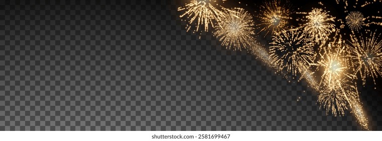 Vector realistic lights, flares. Magic fireworks in the night sky, Christmas background for holiday design, poster, postcard on a transparent background, png. Holiday lights.