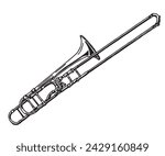 Vector realistic line ink illustration of the trombone