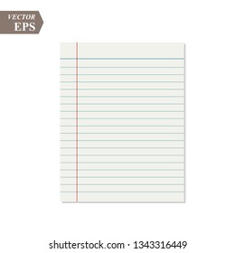 Vector realistic lined paper sheet with margins. Copybook, notebook or exercise book blank page, school organizer mockup or template for your text eps10