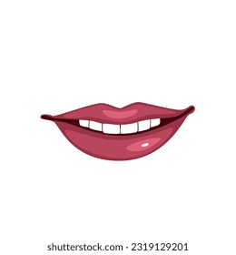 Vektorrealistische Lippen, Lächeln auf weißem Hintergrund. Ideal für Ihr Design. Ein Teil der Frauen ist konfrontiert. Emotionen, glücklich.