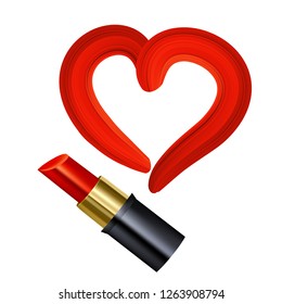 Vector realistic lipstick with drawn heart st. Valentine's day image