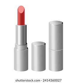 Vektorrealistische Lippenstift-Verpackungskollektion. silberne Kunststoffröhren einzeln auf weißem Hintergrund. Set von Vorlagen für kosmetische Mittel.