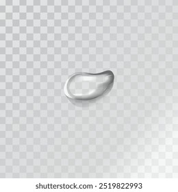 Vector realistic of liquid droplet different shapes. Pure aqua flows, clear water dew or condensation on cool glass surface. Fresh rain fall water drops isolated on transparent editable background