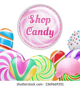 Vector realistic lollipops background - candy shop banner design