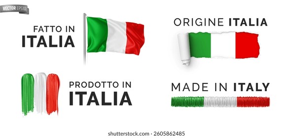 Vector realistic made in Italy logos on a white background.