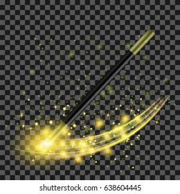 Vector Realistic Magic Wand with Starry Lights on Checkered Background