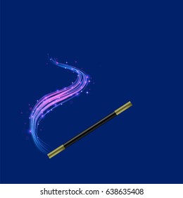 Vector Realistic Magic Wand with Starry Lights on Blue Background