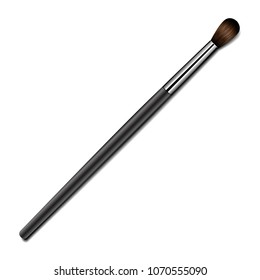 Vector realistic makeup eyeshadow blending brush with black handle. Professional face cosmetic tool isolated on white background.