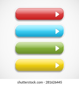 Vector  realistic Matted color Web  buttons  with arrow symbol isolated  on a white background with shadow