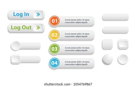 Vector  realistic Matted white color Web  buttons  symbol set isolated  on a white background