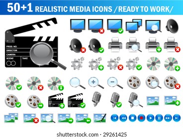 vector realistic media icons (ready to use)