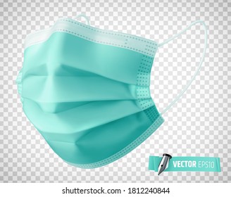 Máscara de cara médica realista del vector sobre fondo transparente