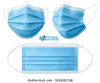 Vector realistic medical face masks on white background