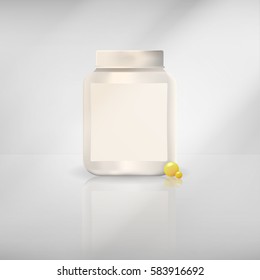 Vector realistic medical plastic bottle with vitamin C on the white background. Concept of healthcare