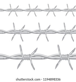 vector realistic metal barbed wire of different thickness. seamless pattern. isolated on white background