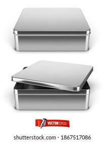 Vector realistic metal boxes on white background