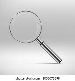 Vector realistic metal magnifier isolated on gray background.