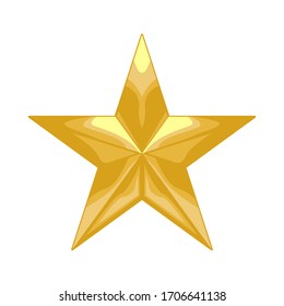 Vector realistic metallic golden stars isolated on white background. Glossy yellow 3D trophy star icon. Symbol of leadership.