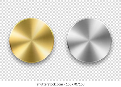 Vector Realistic Metallic Knob. Design Template of Metal Chrome, Steel or Silver Textured Circle Button Closeup Isolated on Transparent Background. Circular processing, Power Volume Playback Control