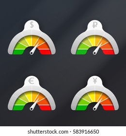 Vector realistic meter of currency value on the dark background