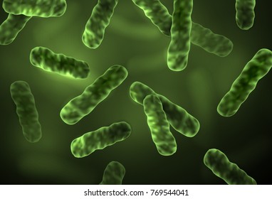Vector realistic microscopic green bacteria cells with blurred background - medical illustration