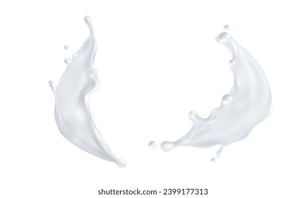 Leche vectorial realista salpicada sobre fondo blanco.